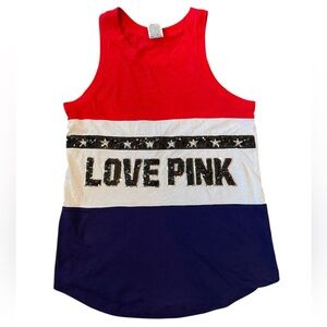 PINK Victoria’s Secret Red White Blue Preppy Patriotic Americana Sequin Tank Top